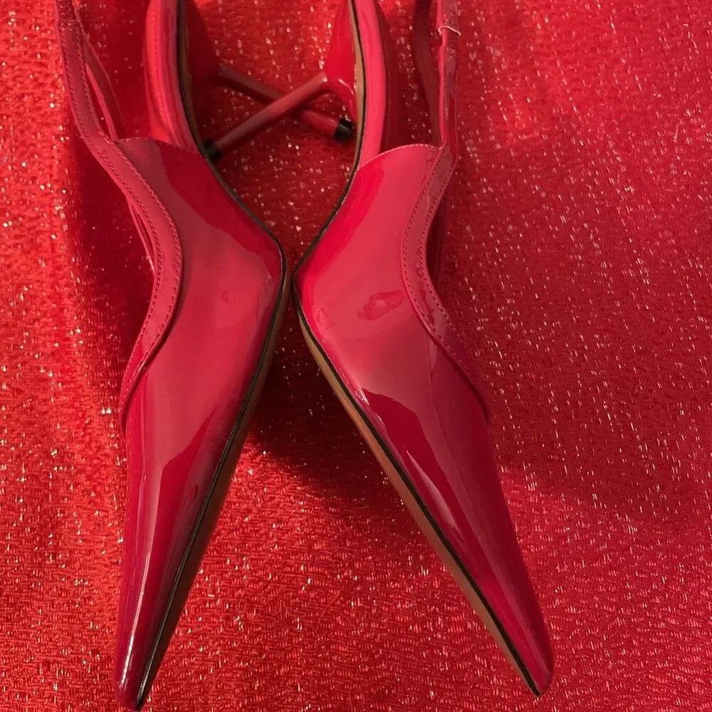 ASOS Design Red Patent Slingback Kitten Heels Pointed Toe Pumps 9 New